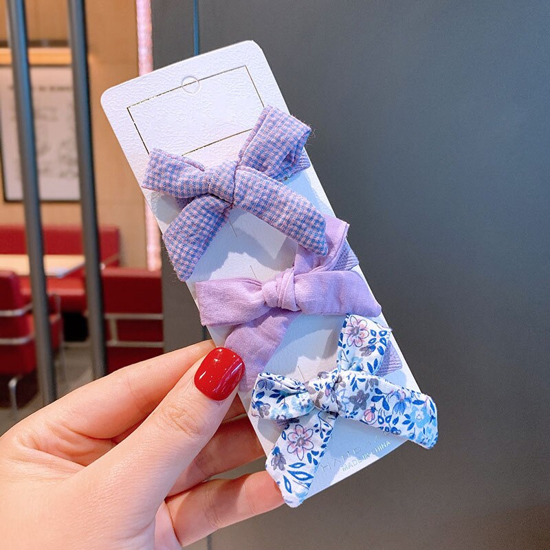 3 Stks/set Leuke Bows Haarspelden Voor Meisjes Bloem Print Haar Bogen Boutique Haar Clip Voor Kinderen Meisjes Haarspeldjes Haaraccessoires: purple
