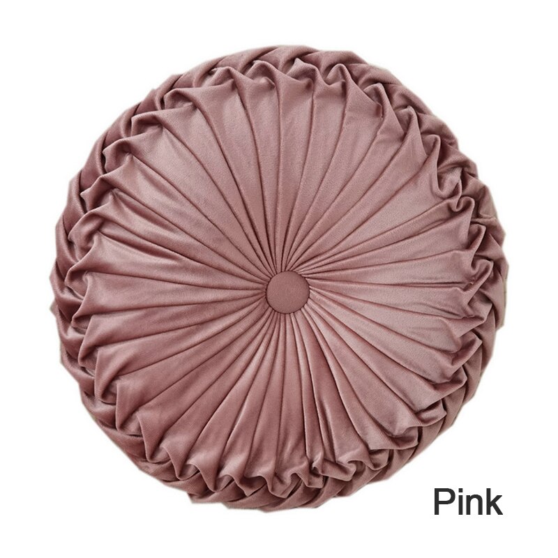 Coussin rond plissé en velours de 38cm, Textile de maison, couleur unie, coussin de maison, canapé-lit, oreiller de taille pliable européenne: 01