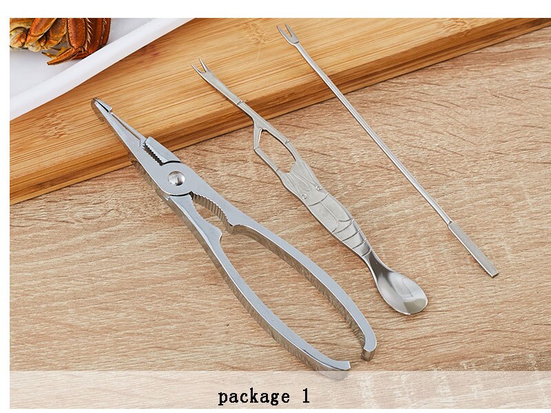 Juego de cucharas y pinzas para mariscos y camarones, utensilio de acero inoxidable para la cáscara de cangrejo, XMT-HOME, pinzas: package 1