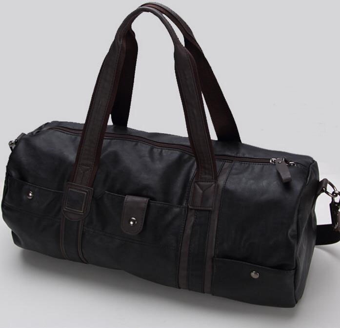 Pu læder mænds rejsetasker afslappet skuldertaske mærke mænd messenger taske håndtaske tote rejsetasker vintage sac de voyage: Sort
