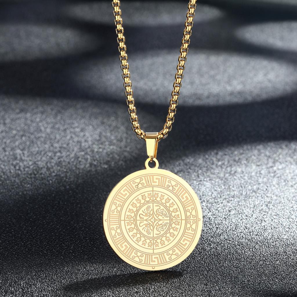 Rvs Sieraden Accessoires Griekse Sleutel Symbool Hanger Necklaceancient Griekse Medaillon Etnische Ketting Vrouwen Mannen