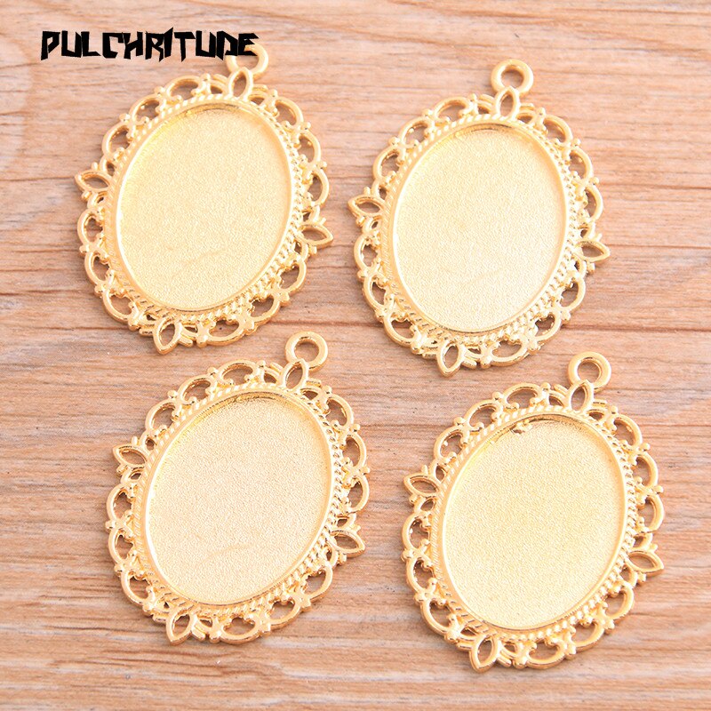 6 Pcs 18*25 Mm Binnenmaat 9 Kleur Klassieke Stijl Ovale Cabochon Base Instellen Charms Hanger Voor Diy sieraden Maken: Gold