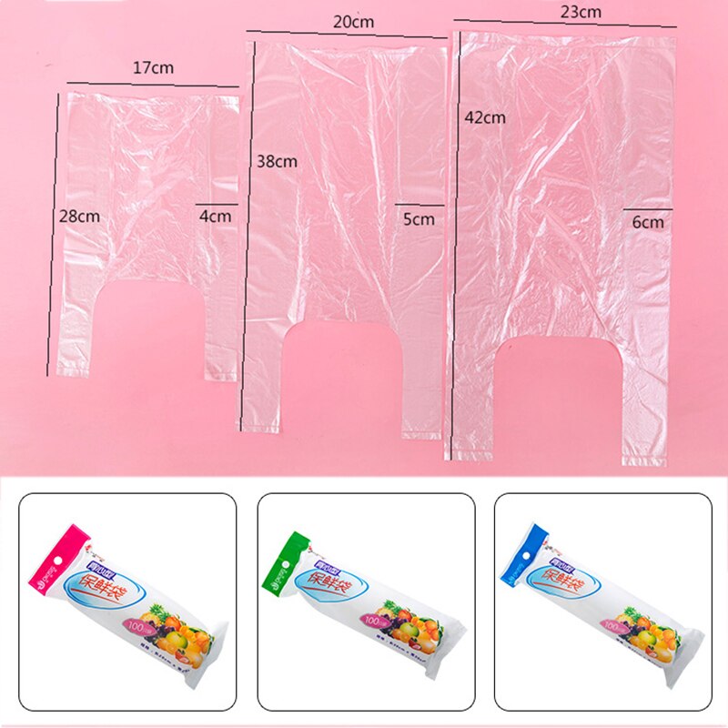 100 PCS Vest Style Food Preservation Bag Refrigerator Point-breaking Portable Food Bag Disposable Thickened Hand Tear Bag: L 42X23cm