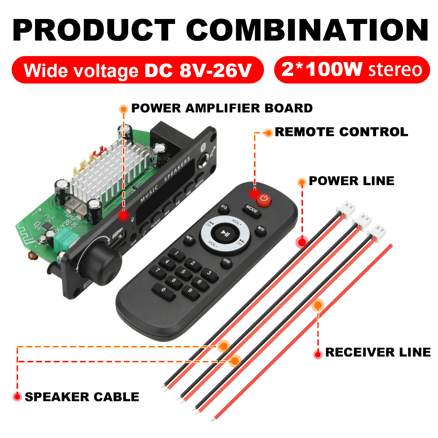 NEUE 200W Verstärker Bluetooth DIY MP3 WAV Decoder Board DC 12V 100W Drahtlose Auto USB MP3 Player TF Karte Slot USB FM mit Mikrofon: Black