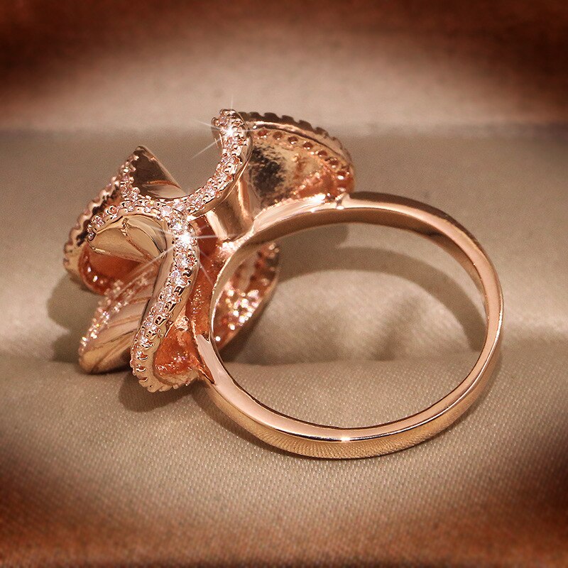 Newest Orange Stereo Camellia Ring Rose Gold Ring for women wedding party ring jewelry