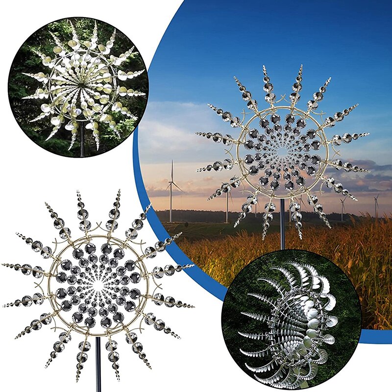 Unique Metal Windmill Kinetic Magical Wind Spinners with Garden Stake 3D Wind Powered Sculptures Move Patio Garden Decoration