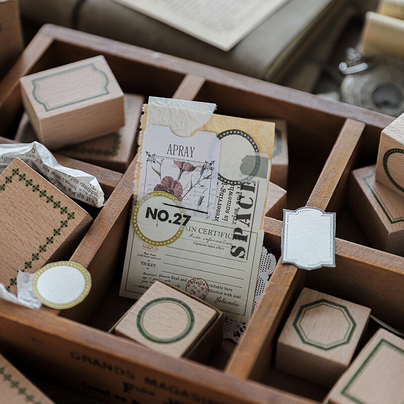 Sello de madera y goma para decoración de tarjetas para álbum de recortes DIY, Marco planificador de vida diaria, Retro, para manualidades en relieve