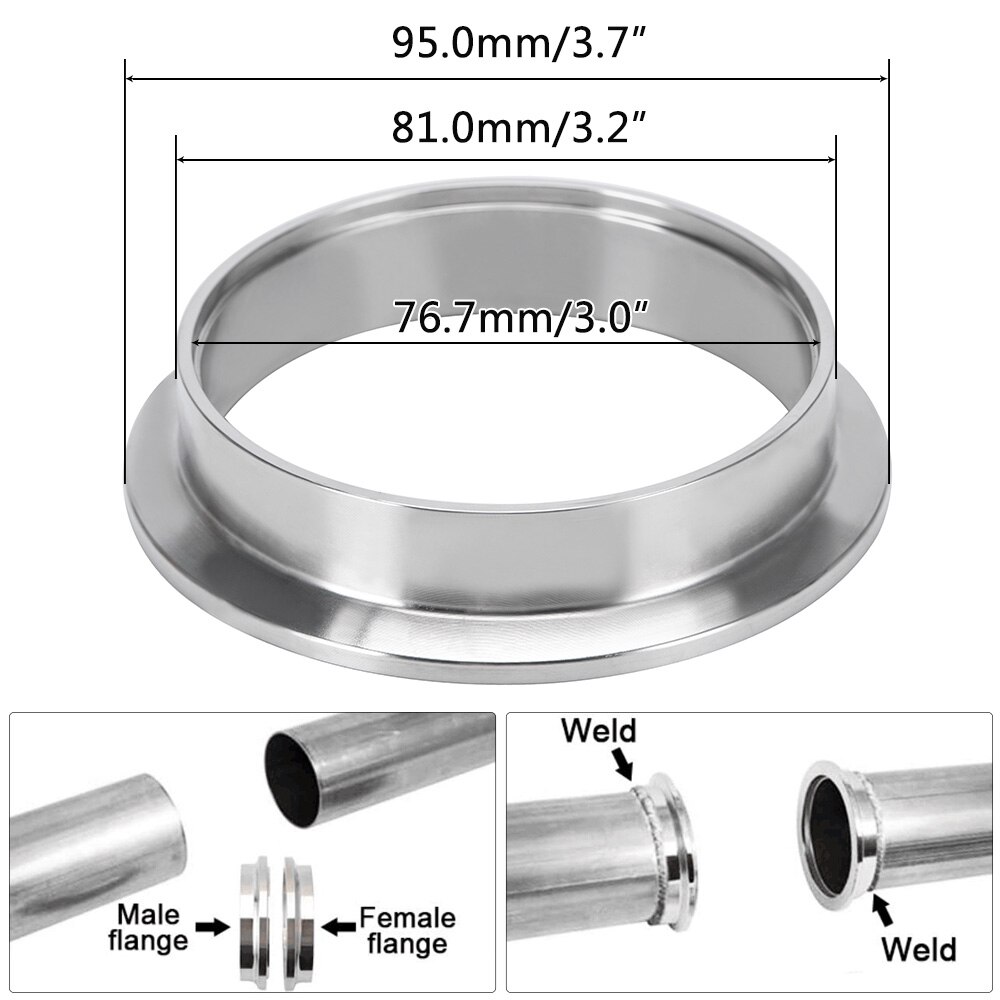 PQY - (2 sztuk/partia) 3.0 "V-opaska kołnierzowa wysokiej jakości stali nierdzewnej 304 kobieta i mężczyzna lub normalny kołnierz pasowy V opaska kołnierzowa