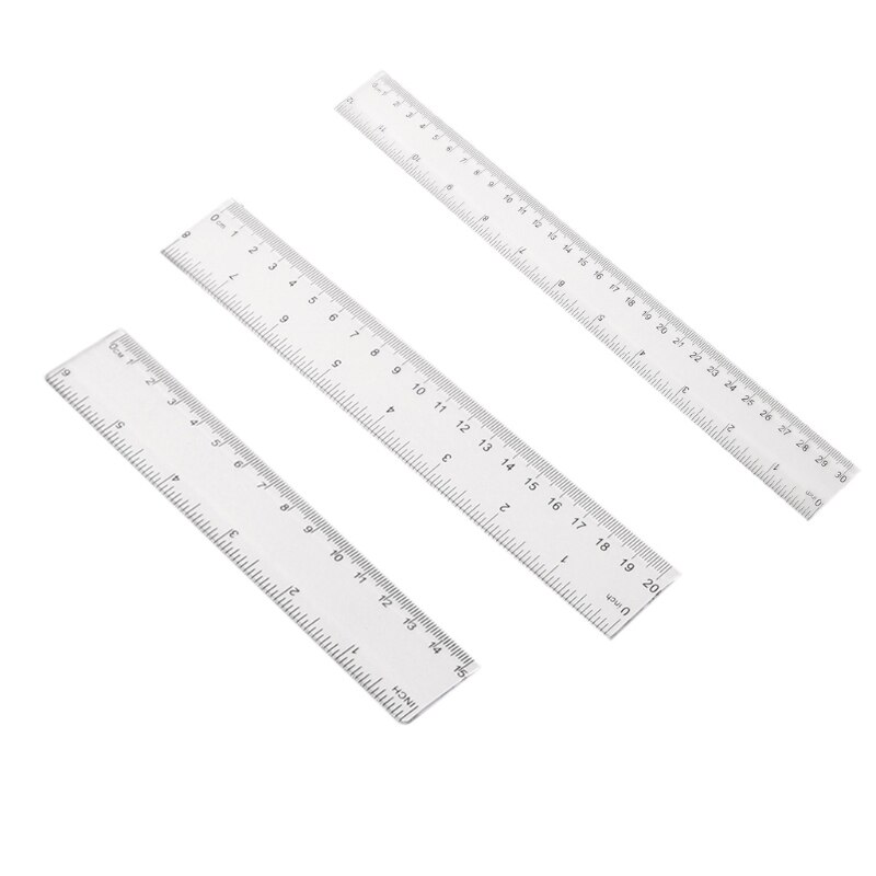 517A Clear Ruler Plastic Ruler15/20/30cm Drafting Tools Measuring Tools Ruler Set Ruler inches &amp; Centimeters Kid's Ruler