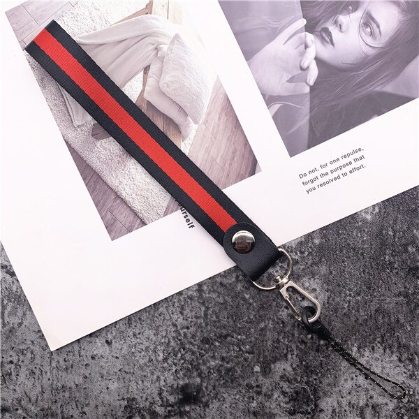 Color strips widen lanyard Wrist Straps Hand Lanyard for Phones iPhone X Samsung Camera USB Flash Drives Keys Accessories: black  red