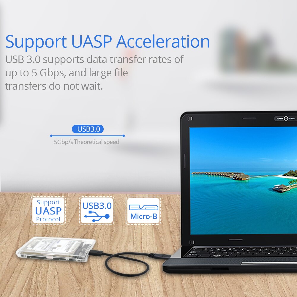 Tishric gennemsigtig 2.5 hdd/ssd etui harddisk kabinet/boks sata til usb 3.0 adapter uasp protokol op  to 2tb harddisk cover