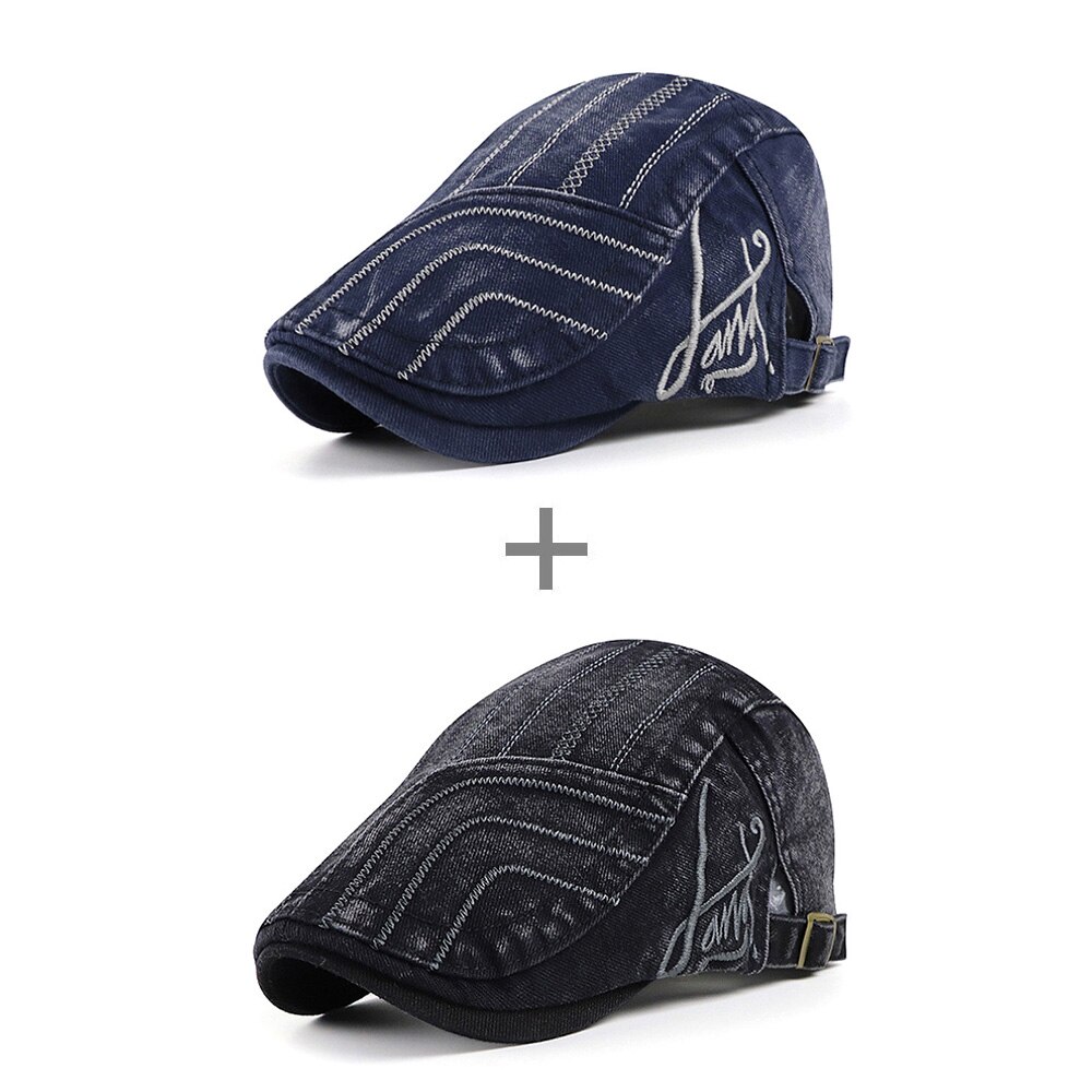 [AETRENDS] Washed Denim Newsboy Cap Men Peaked Flat Caps Artist Hat Casual Berets Hat Z-10139