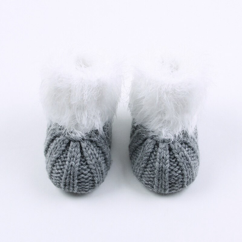 0-24m winter baby laarzen peuter wieg schoenen baby jongens meisjes effen print gebreide schoenen winter zachte warme baby slofjes: Grijs / 0-6 maanden