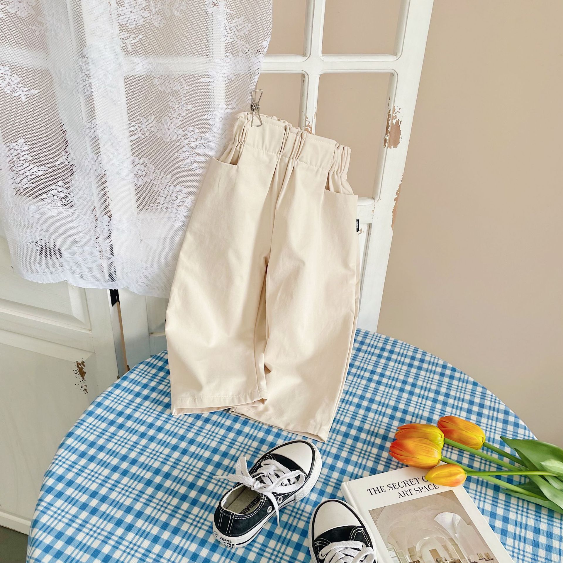 8948 pantaloni per bambini autunno nuovo 2021 pantaloni per bambini coreani due colori lavati Tobykid Casual Spot pantaloni da ragazzo pantaloni da ragazza in cotone: off white / 90cm
