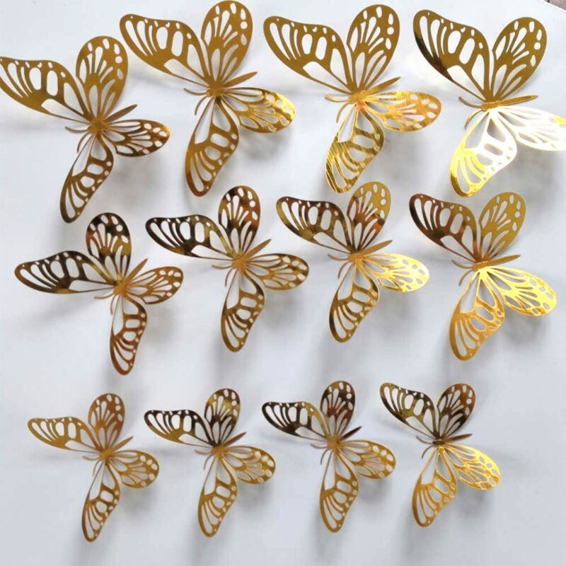 Autocollants muraux papillon 3D creux, 12 pièces, décoration de la maison, pour chambre d'enfants, pour chambre de filles