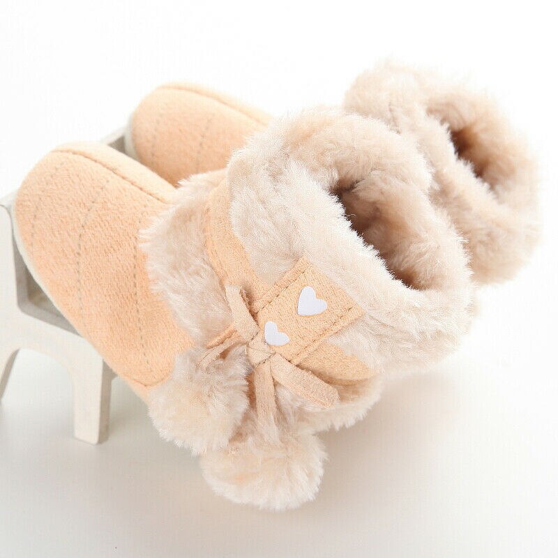 Baby Winter Warme Stiefel Nette Baby Mädchen Schuhe Kleinkind Weiche Sohle Schnee Stiefel Fuzzy Bälle Herzen Drucken Nette Prewalker 0-18M: Gelb / 13-18 Monate