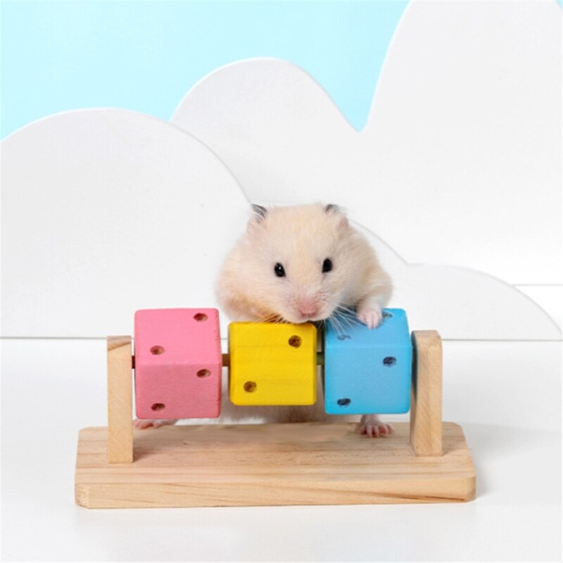 Juguetes para masticar para mascotas pequeñas, plataforma de madera con bloques de madera de colores para Conejo, hámster, Gerbil, Degu, jaula de conejo, accesorios
