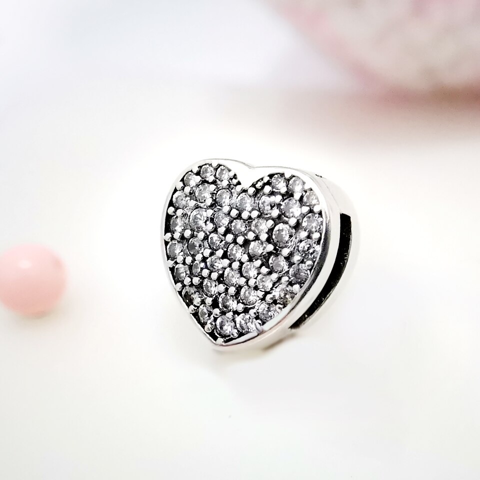 925 Sterling Silber Reize 3 farben Funkelnden CZ Herz-förmigen schnalle Original Reflexion passen Original Silber Armbinde