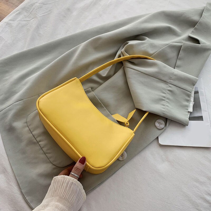 Baguette Tassen Voor Vrouwen Trendy Vintage Handtas Vrouwelijke Kleine Subaxillary Tassen Casual Retro Mini Schoudertas Wit Zwart: YELLOW