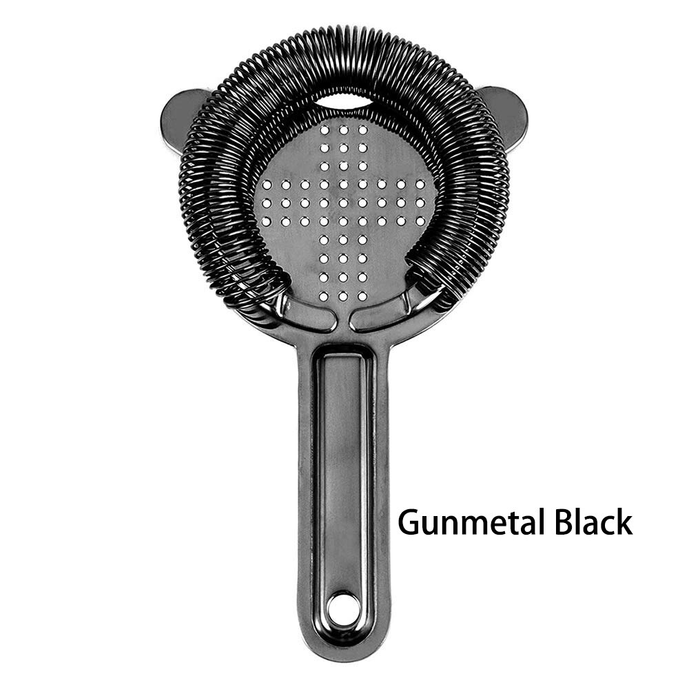 Colador de barra de acero inoxidable, colador Hawthorne, artículos de Bar, colador de cóctel con 2 puntas estabilizadoras: Gunmetal Black