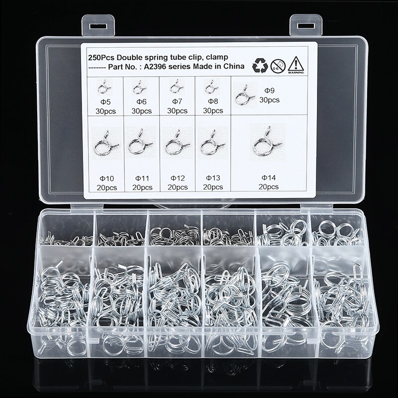 250pcs 5mm-14mm Stainless Steel Fuel Line Oil Air Tube Clamp Hose Spring Clip Fastener for Car Boats ATVs Motorcycle