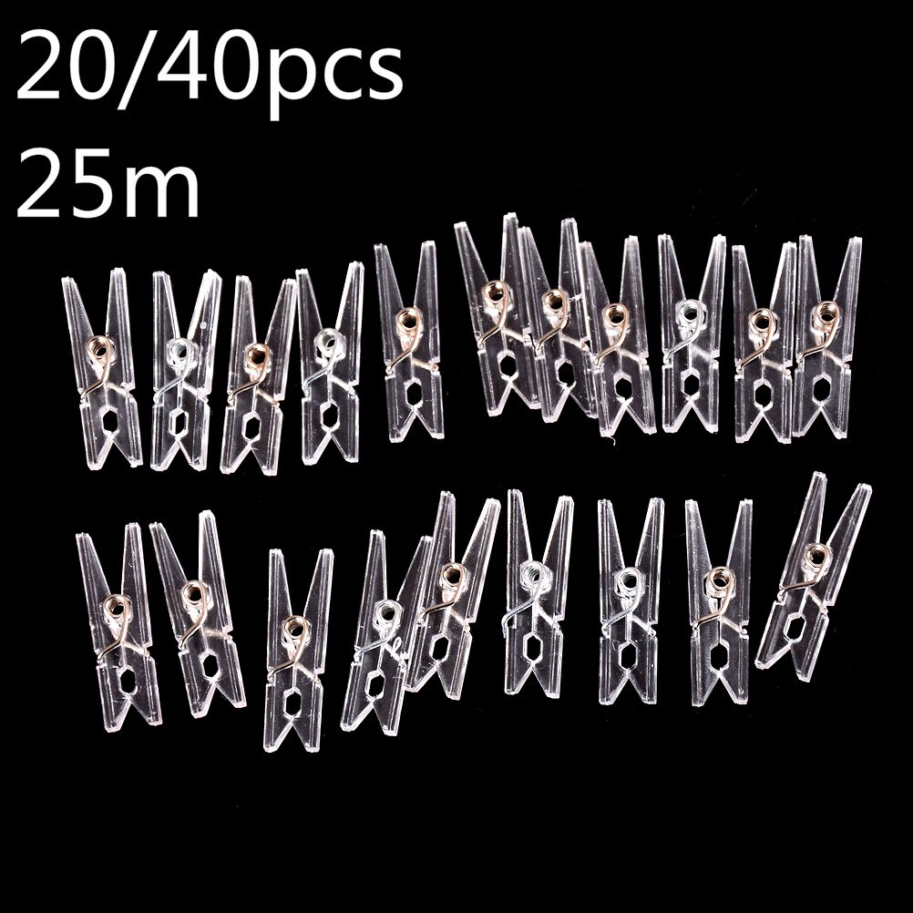 20/40pcs 25m Mini Spring Clear Transparent Clips Clothes Photo Paper Peg Pin Clothespin Craft Clips Party Home Decoration