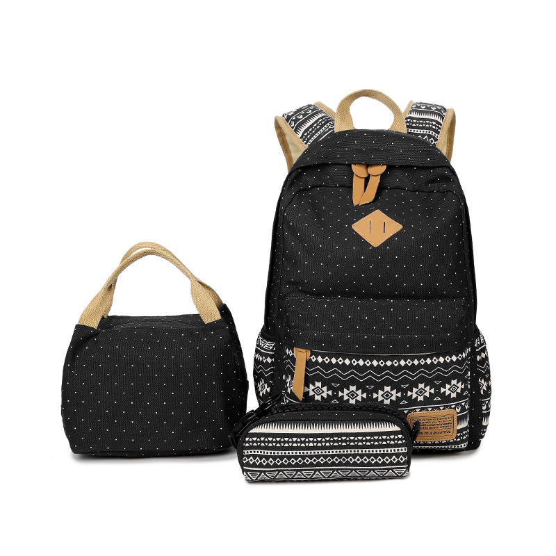 Diomo børnetaske piger skoletasksæt teenagerygsæk skoletasker rygsæk bogtaske 3 stk / sæt: Sort