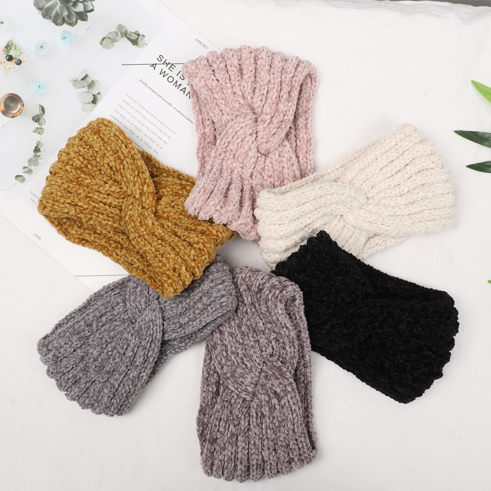 Gebreide Hoofdband Zachte Elastische Brede Haarband Candy Kleur Dikke Warme Vrouwen Meisjes Winter Haarband Yoga Sport Haaraccessoires