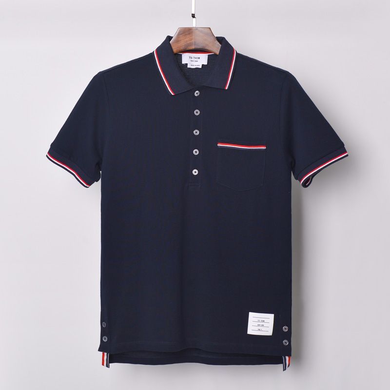 men's summer with pocket short sleeve smart casual men dyed cotton polo shirts for male: dark blue / M
