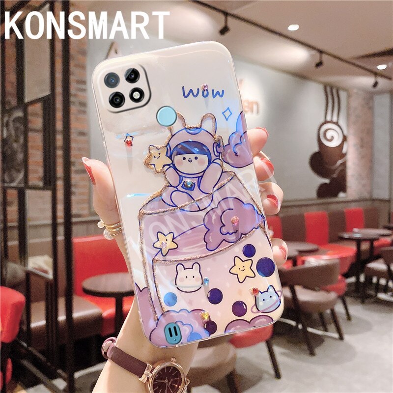 KONSMART Neue Telefon Fall Realme C21 Glitter Strass Silikon Blau Licht Zurück Abdeckung Realmec21 Softcase Fundas: Blackjack girl