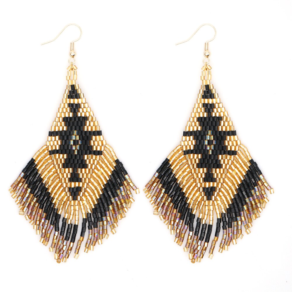 Go2Boho-pendientes de estilo nativo para mujer, aretes étnicos, cuentas de semillas Miyuki, anillo para la oreja, borla de flecos, joyería para mujer: MG-E190002C