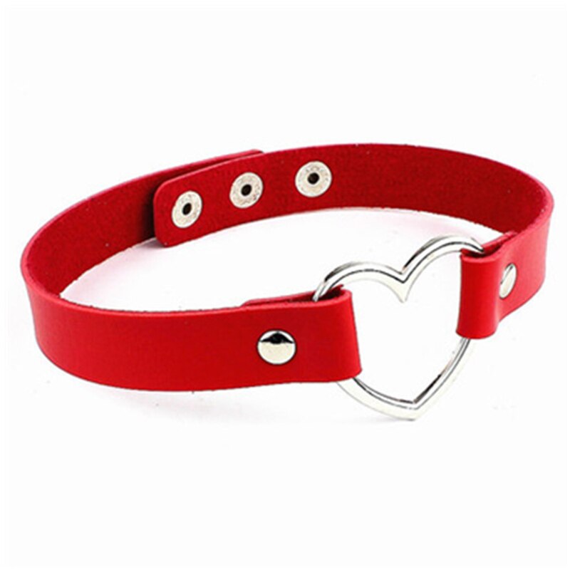 Punk gotisch PU Leder Halsband Kette Herz Schnalle Kragen Halskette für Frauen Party Verein Schmuck Hals Zubehör: rot