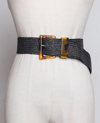 Cinturón bohemio étnico de para mujer, vestido y sobretodo con cinturón ancho, hebilla de Pin tejida, cinturón de para: Black