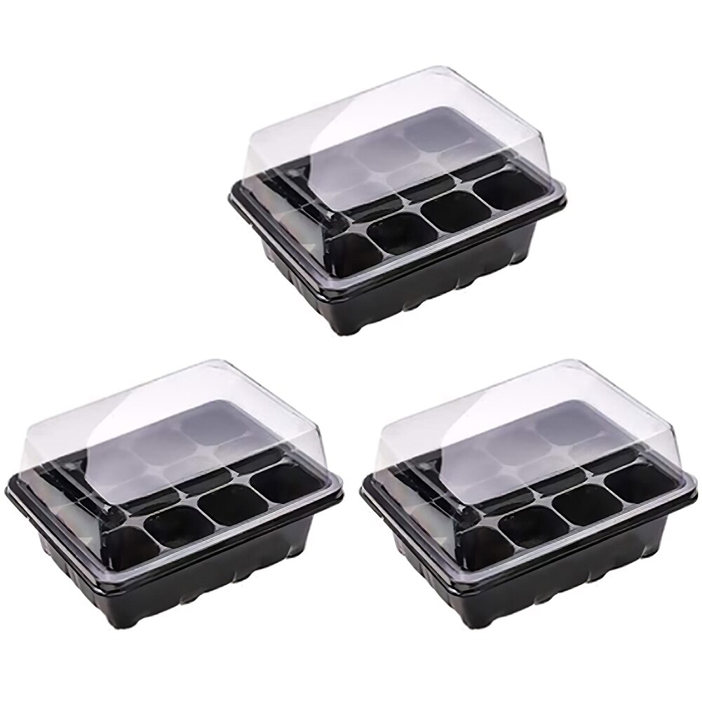 3/6PCS 12 Holes Plant Seed Grow Box Plastic Propagator Growing Trays With Lids For Garden Nursery Vegetable Fruit Planting: 3PCS