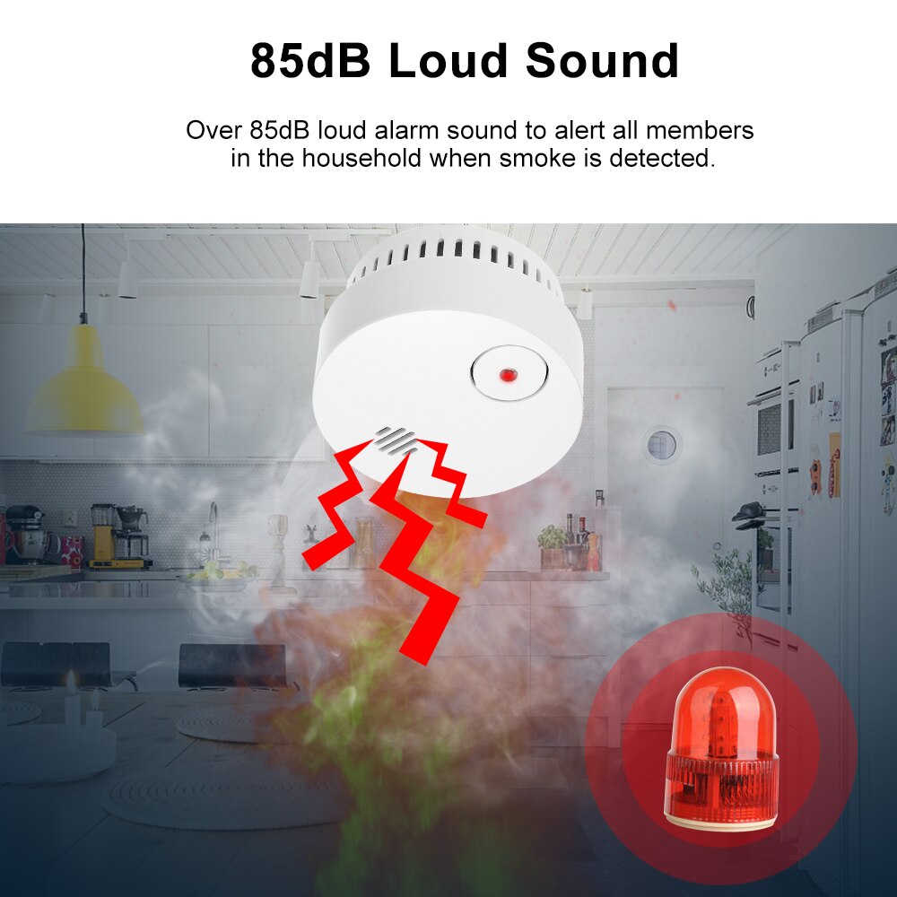 Battery-Powered Wireless Smoke Detector Photoelectric Fire Alarm Light Sound Warning Fire Safety For Home Security Alarm System