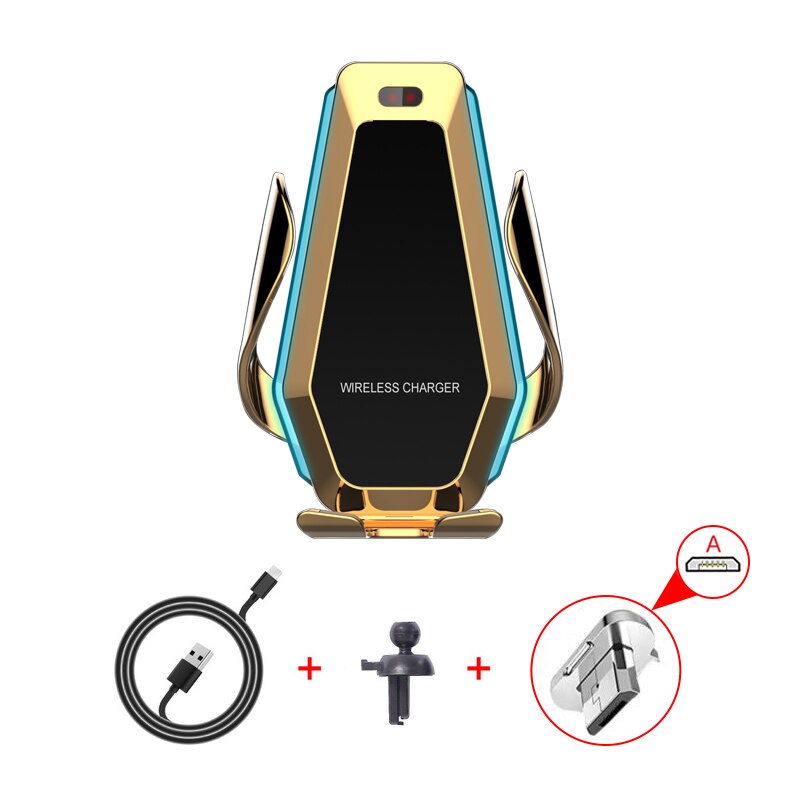 10W Fast Qi Wireless Charger Car Charger Holder for iPhone X 8 XS max 11 pro Infrared Sensor Car Mount for Samsung S10 Xiaomi 9: Gold Micro usb A