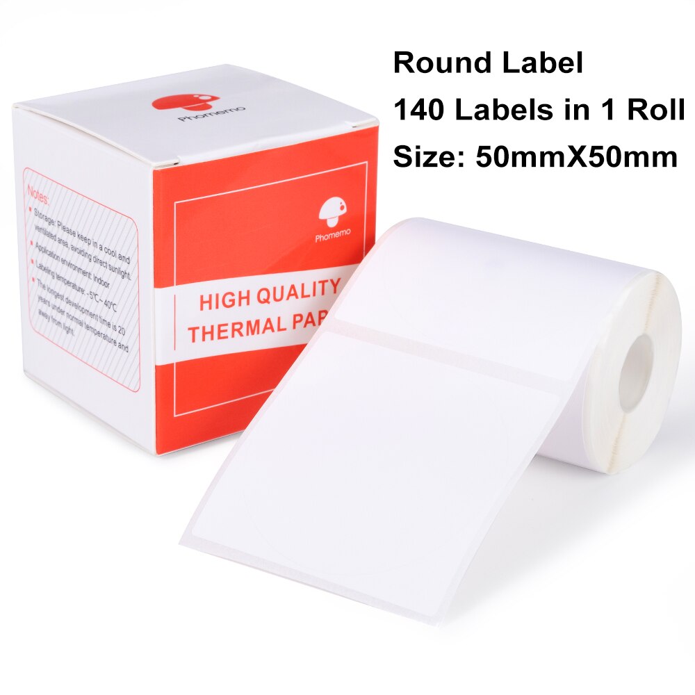 Phomemo M110 M200 M120 Label Printer Ronde Label Autoadhesivo Thermische Label Zelfklevend Papier Ronde Sticker Voor Zaken, Huis: White 50x50mm