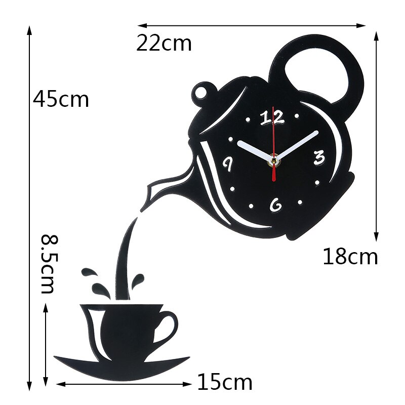 3D Acrylic Mirrors Teapot Clock Sticker Coffee Cup... – Grandado