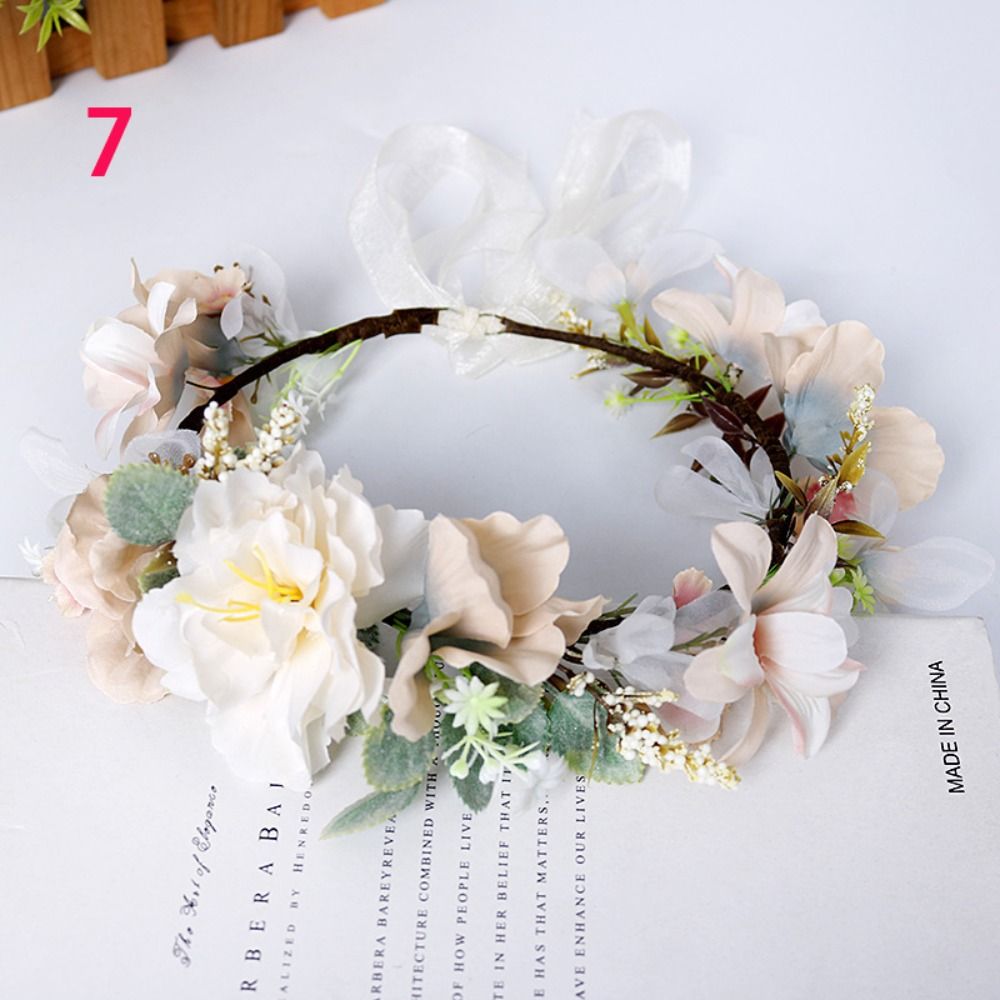 Handgemaakte haarsieraden strandkrans bruids haarband hoofddeksels voor bruiloft bloem tiara bloemenkransen slinger kroon: Black