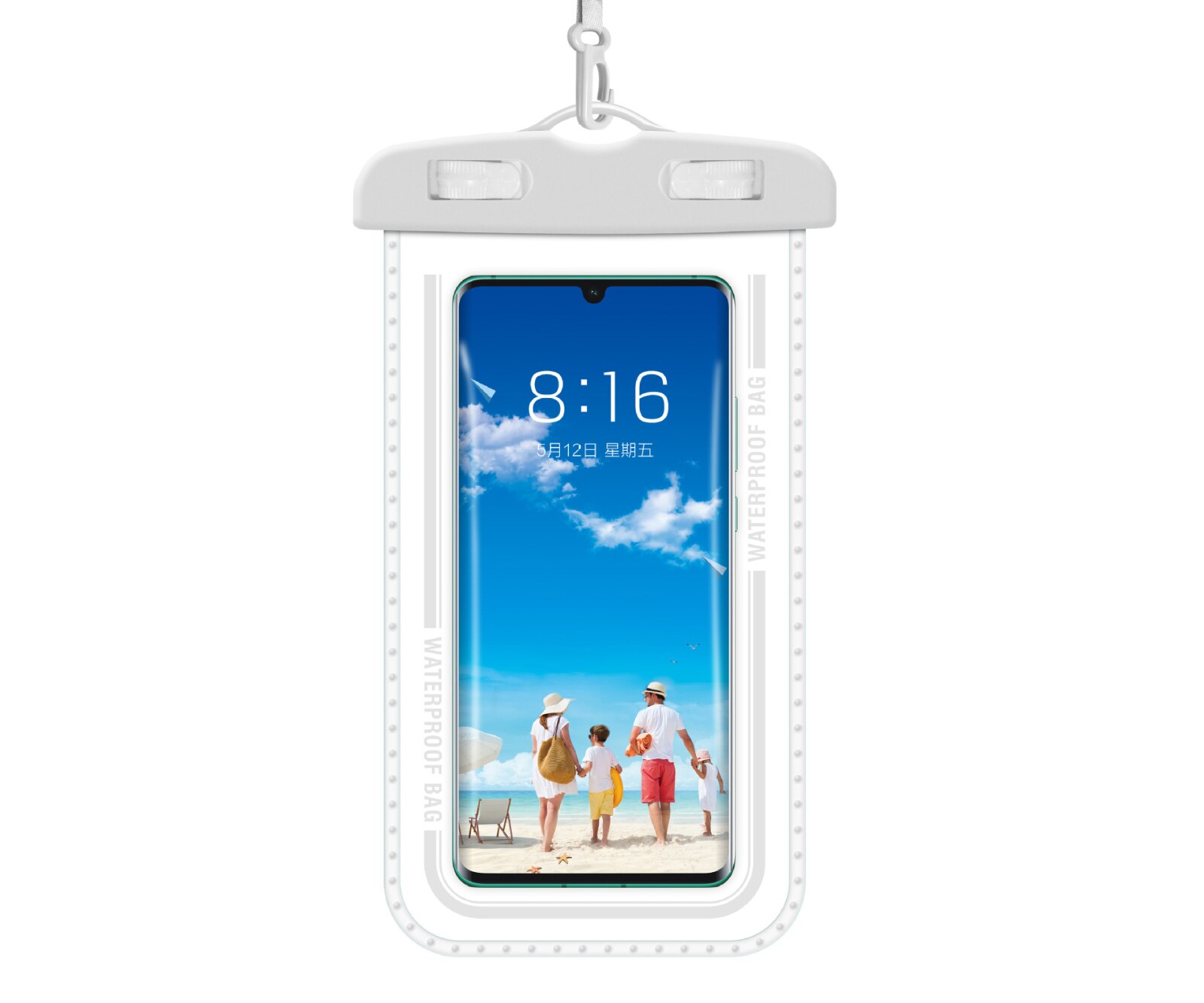 Funda de teléfono impermeable natación Airbag buceo flotante bolsa del teléfono móvil titular bolsa seca por debajo de 7,2 pulgadas Bolsa de playa anticaída: White