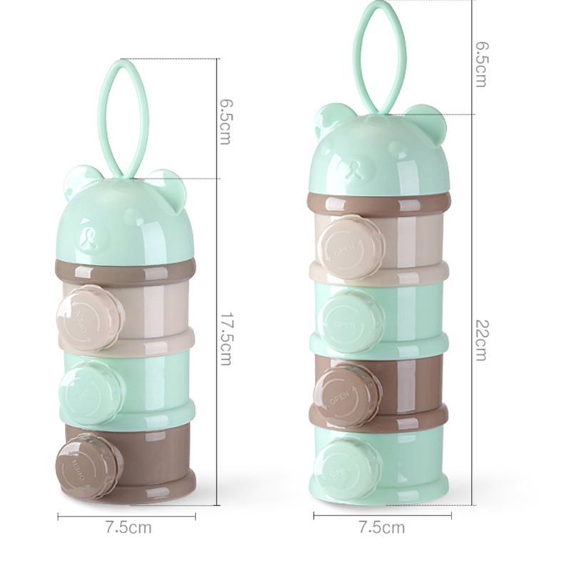4-capas de comida de bebé caja de almacenamiento portátil de dibujos animados oso lindo recipiente de leche infantil leche en polvo de Toddle caja almacenamiento Snacks