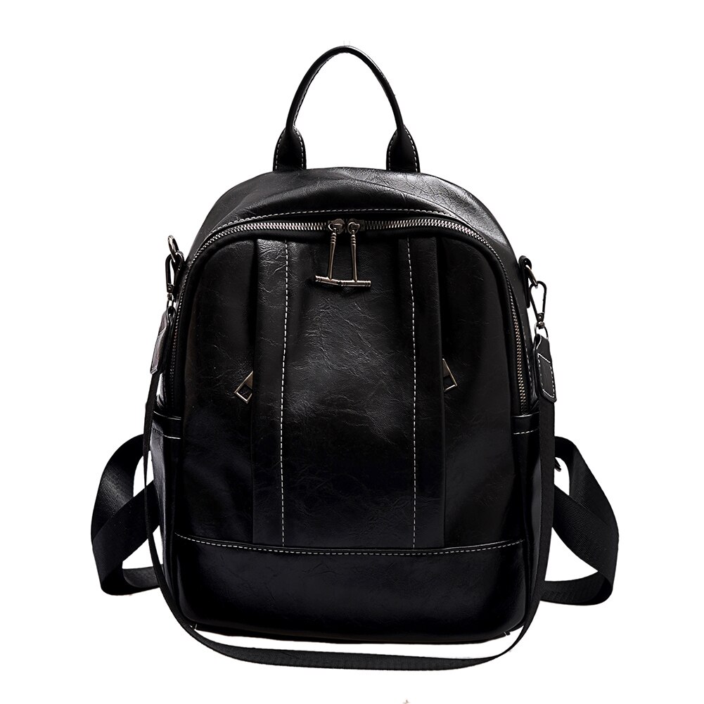 Damesrugzak lente zacht leer vrijetijdsreistas grote capaciteit portemonnee: Zwart