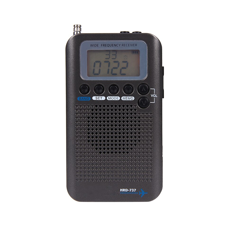 Portable Radio Aircraft Full Band Radio FM/AM/SW/CB/Air/VHF Receiver World Band with LCD Display Alarm Clock: black