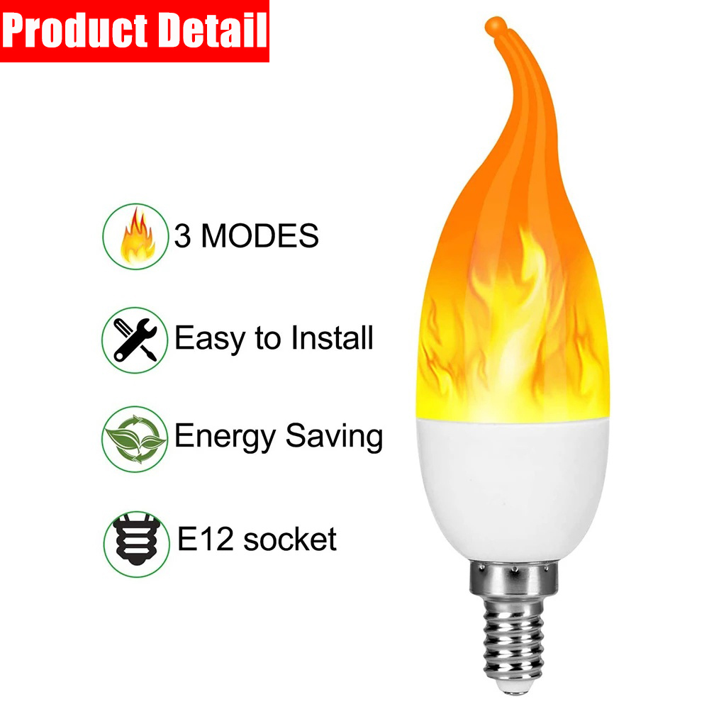 4 stk. led-pejselampe med flammende flimrende effekt, naturlig dekoration, atmosfærelampe, juledekoration  e14/e27 stk.