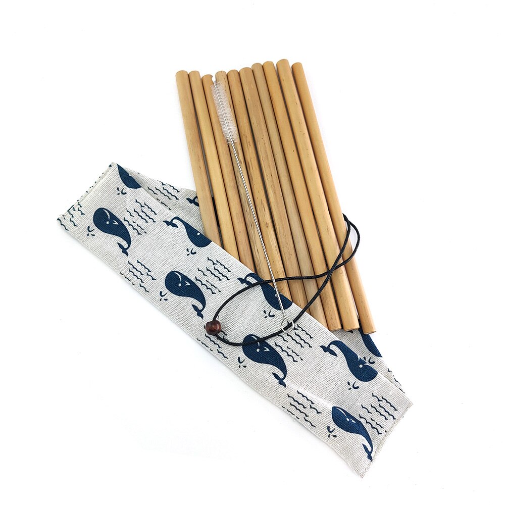 Bamboo Drinking Straw Cutlery with Pouch Biodegradable Alternative to Plastic Stainless Straws Reusable Eco-friendy Clean Brush: Blue Whale