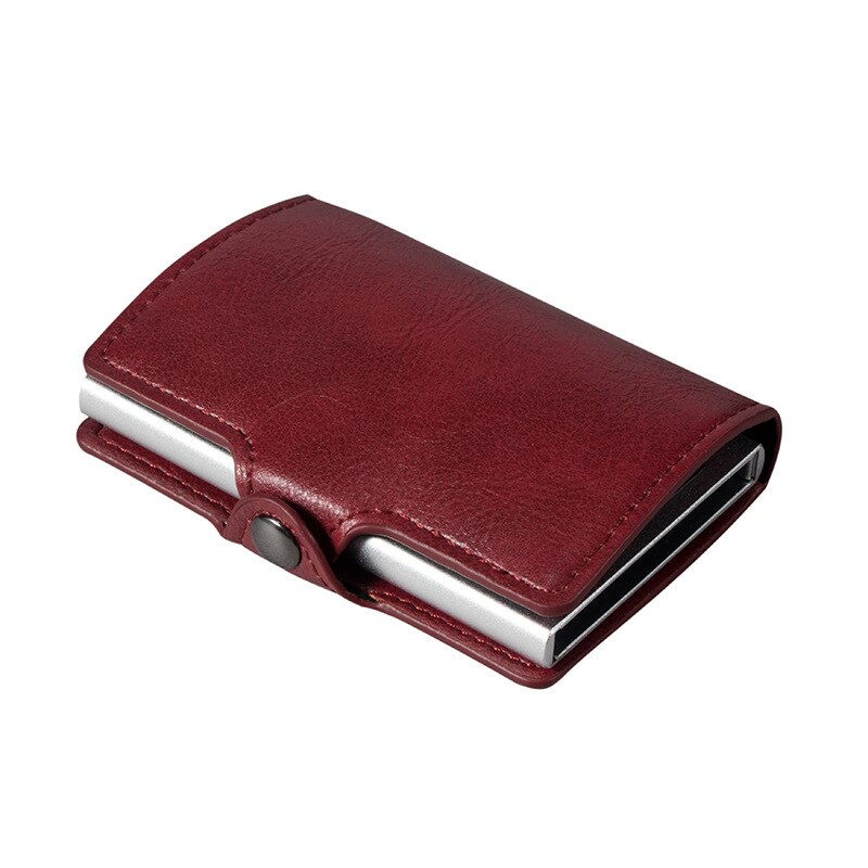 SEEKRID – porte-cartes en cuir souple, blocage RFID, porte-cartes de crédit en métal en aluminium, étui mince pour cartes, Mini portefeuille avec poche: red