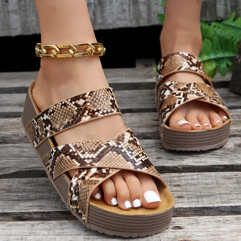 Sandalias planas de corcho para mujer, zapatillas de plataforma antideslizantes, zapatillas de exterior, sandalias para mujer