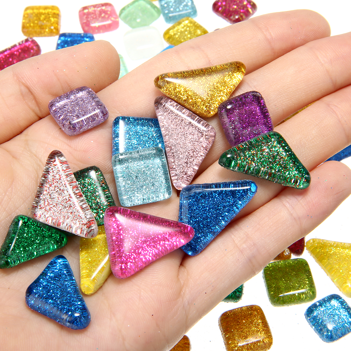 400g Glass Mosaic Stones – Mixed Colors & Shapes With Glitter For DIY Crafts & Home Decor