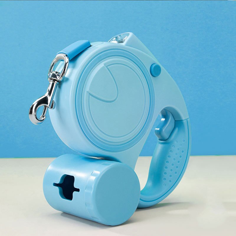 Laisse en nylon pour animaux de compagnie, 3M/5M, avec lumière Led, extension automatique de peau de chien, Durable, sac à merde multifonctionnel gratuit: blue / 3m
