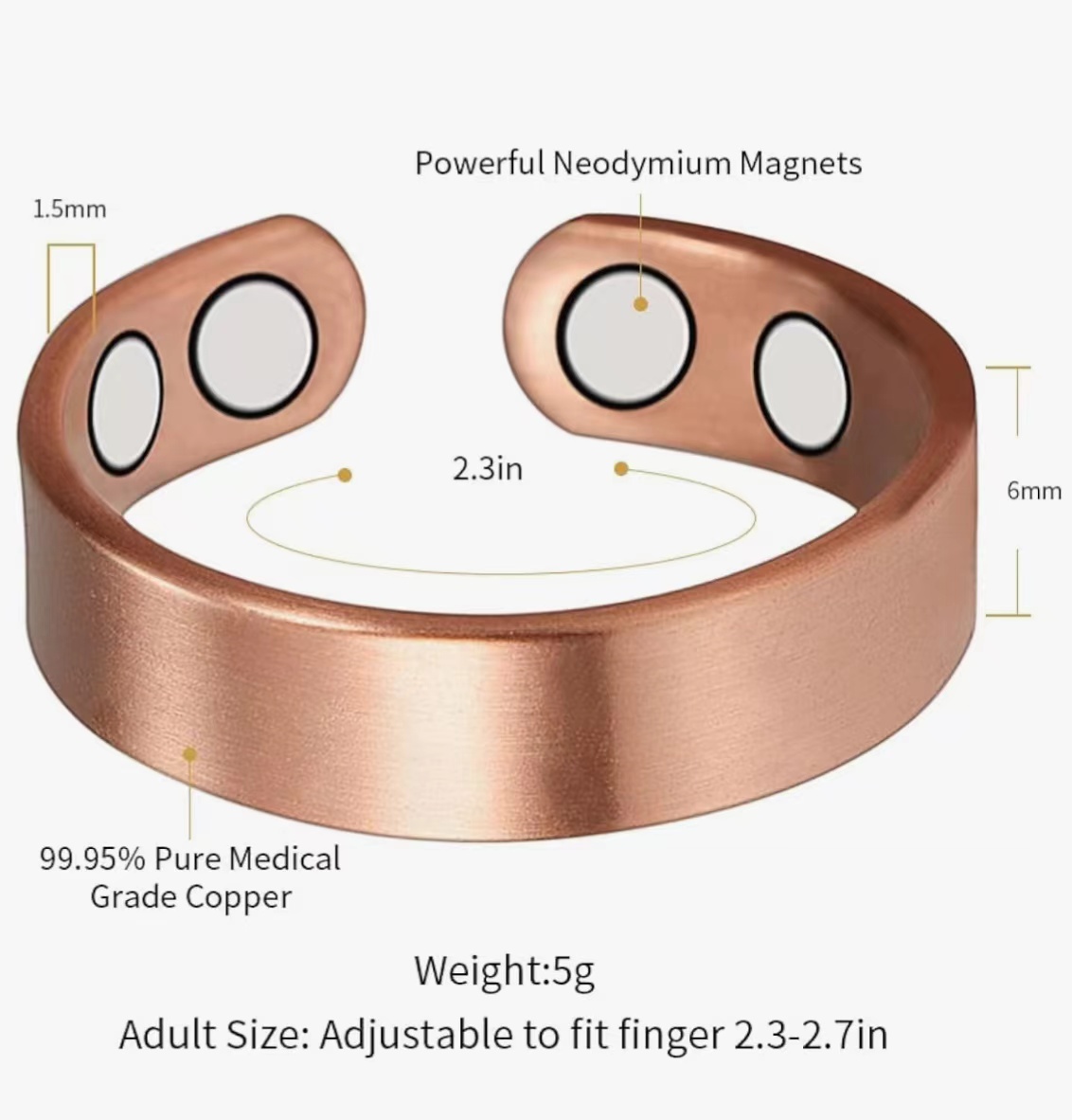 Anello in rame puro Anelli magnetici in rame puro al 99,99% 4 pezzi Magneti Anello classico regolabile Anillo magnetico terapeutico
